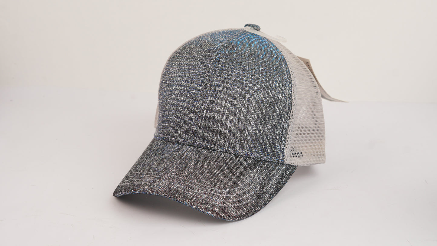 Grey Glitter Mesh Cap