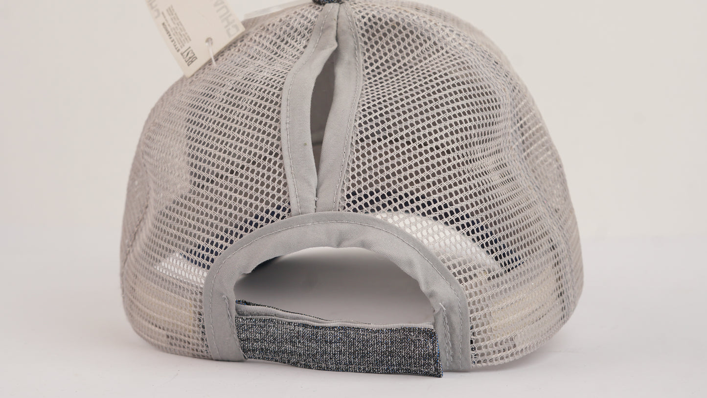 Grey Glitter Mesh Cap