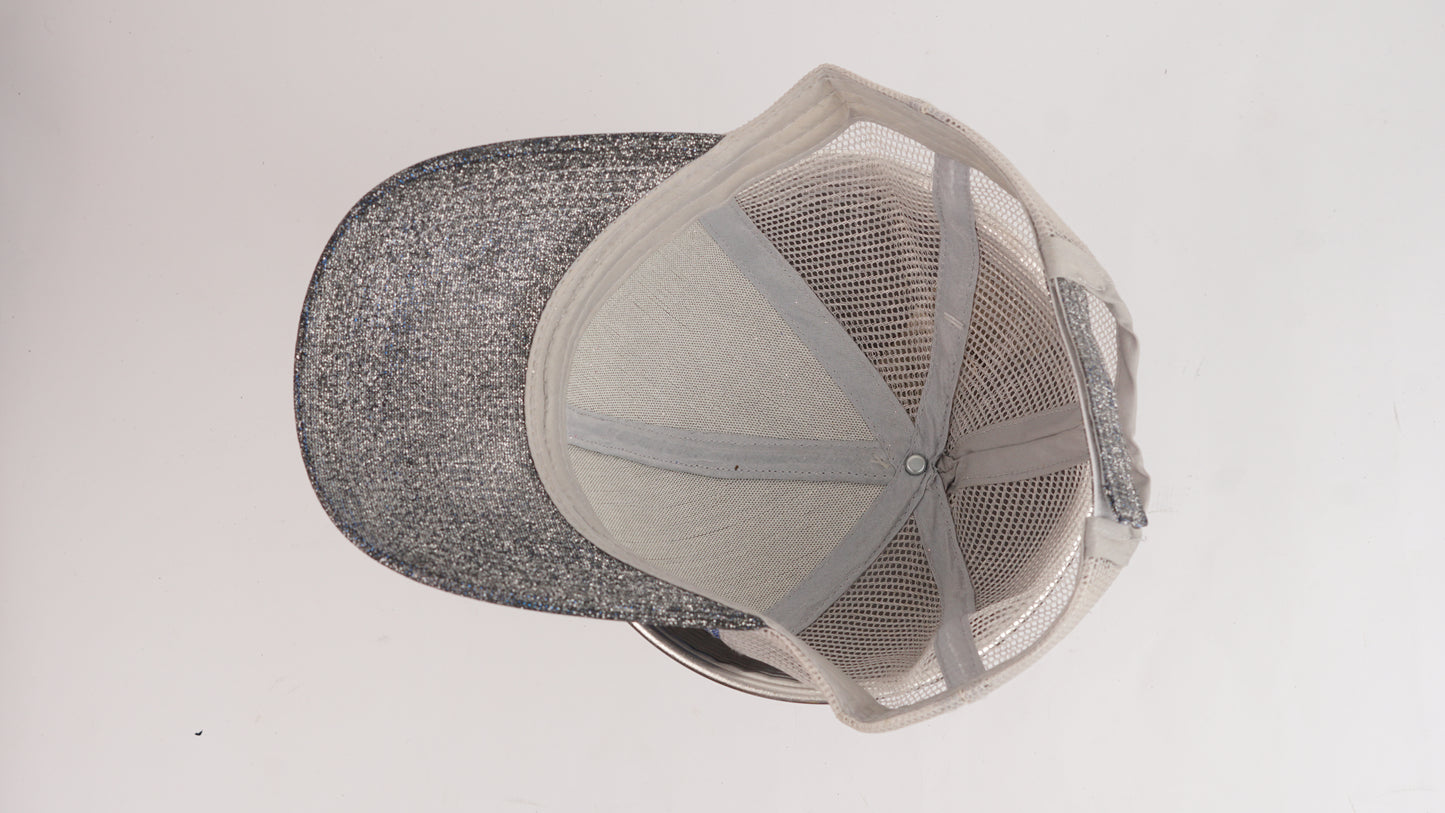 Grey Glitter Mesh Cap