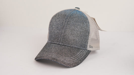 Grey Glitter Mesh Cap